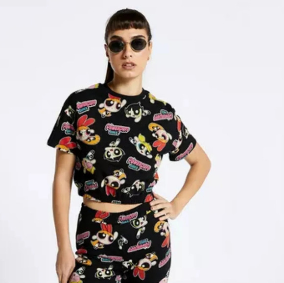 Powerpuff Girls Print Crew Neck Crop Top Short Sleeved Tee M - Picture 2 of 7